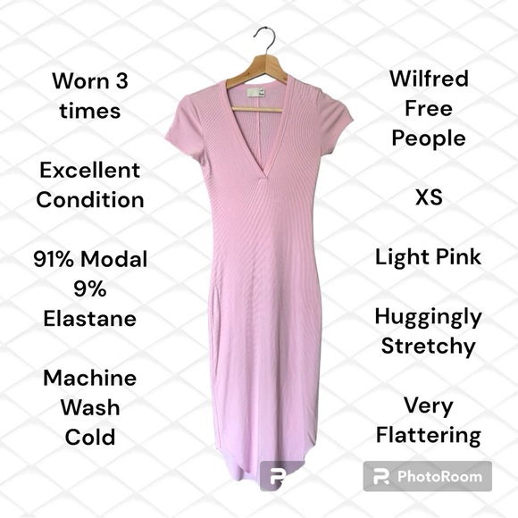 Wilfred Free People Pink Dress. XS.Hardly Worn.  Stretchy ribbed Modol/Elastane. - Picture 3 of 3